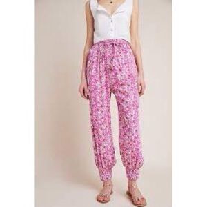 ANTHROPOLOGIE Pink Abstract Floral Smocked Joggers